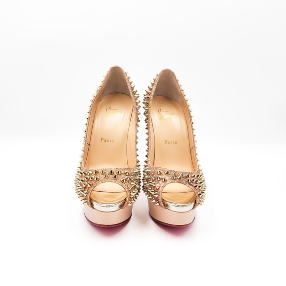 Christian Louboutin Fetish Peep 150 Gold Spiked Pumps Heels EU 38 - Picture 5 of 10